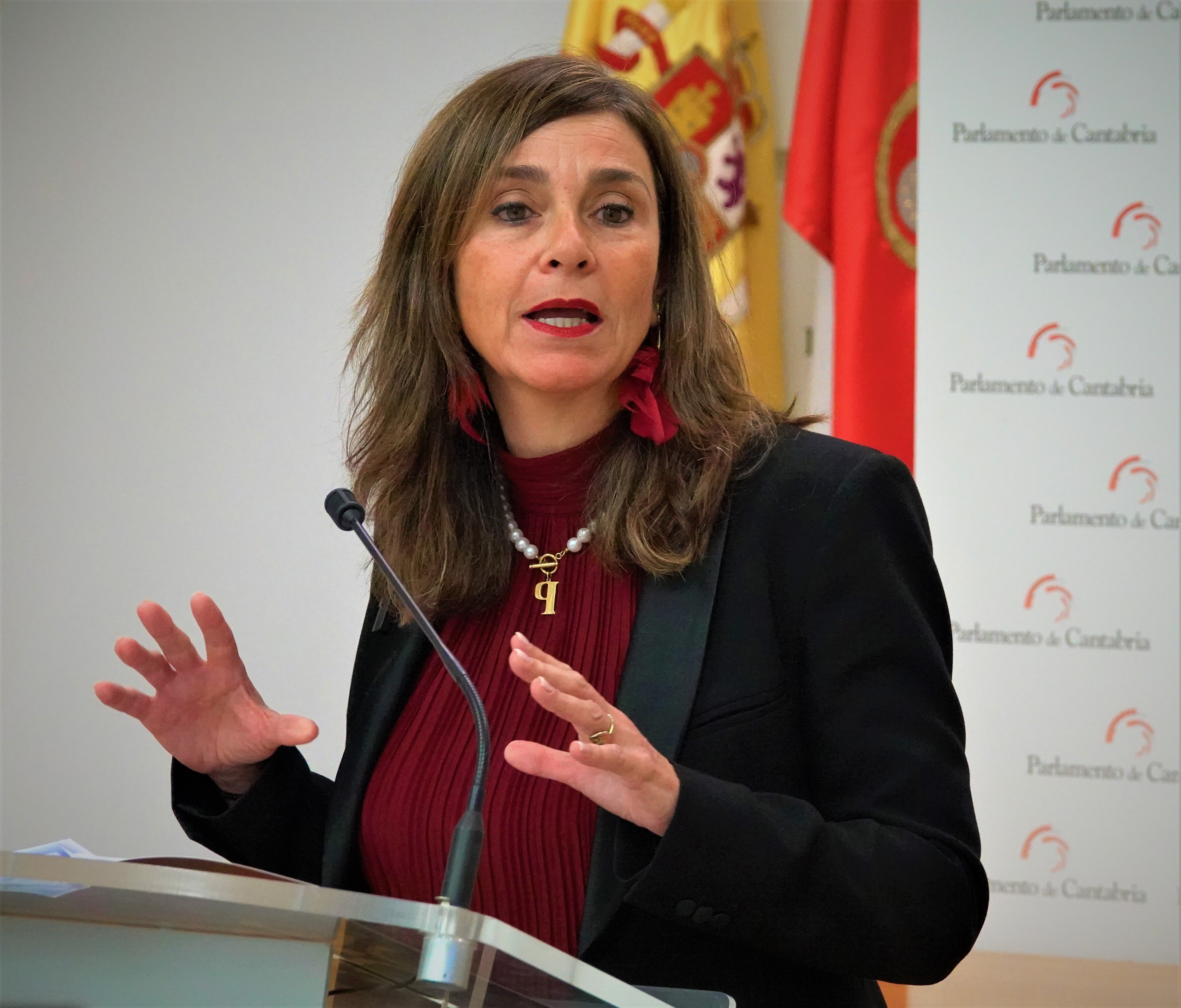 Paula Fernández en la rueda de prensa que ha ofrecido hoy en el Parlamento de Cantabria