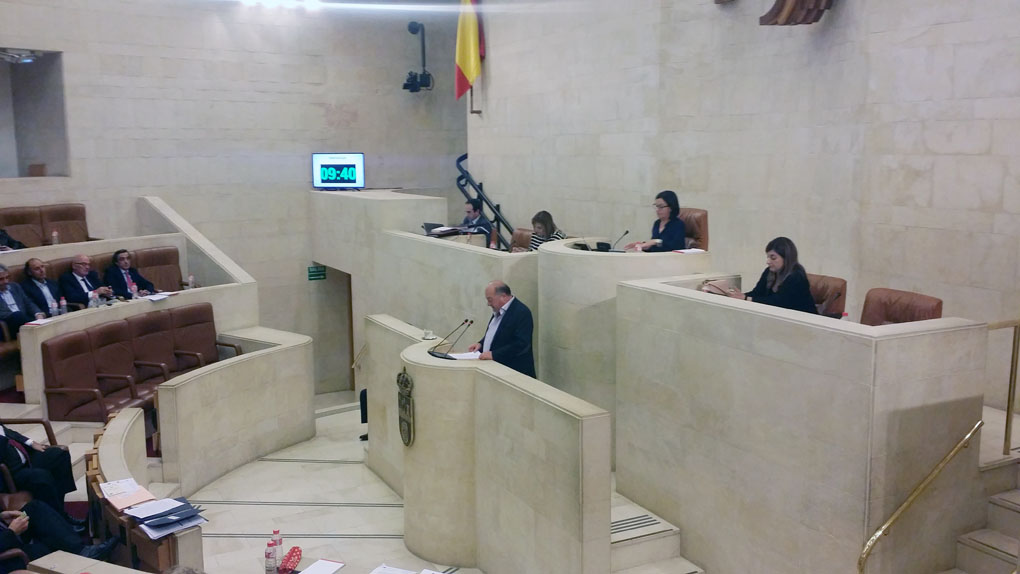 El diputado regionalista y alcalde de Villacarriedo, Ángel Sainz, durante su intervención.