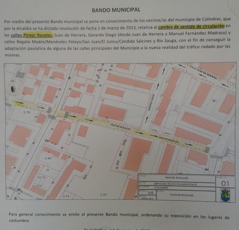 Bando del Ayto en la que se anuncian los cambios del Tr?fico Rodado
