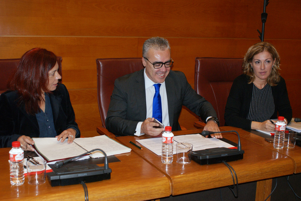 Matilde Ruiz, Pedro Hernando y Rosa Díaz en la Comisión de Universidades e Investigación, Medio Ambiente y Política Social celebrada hoy.