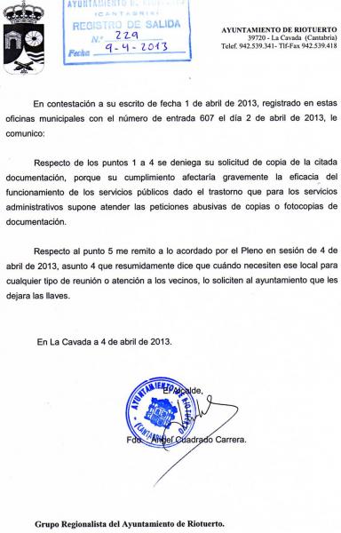 Contestaci?n del Alcalde