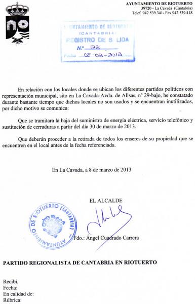 Notificacion de el Alcalde