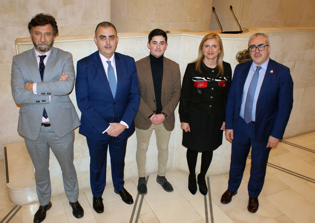 De izquierda a derecha, Cristóbal Palacio (Mixto-Vox), Roberto Media (PP), Diego Marañón (Ciudadanos), Noelia Cobo (PSOE) y Pedro Hernando (PRC).