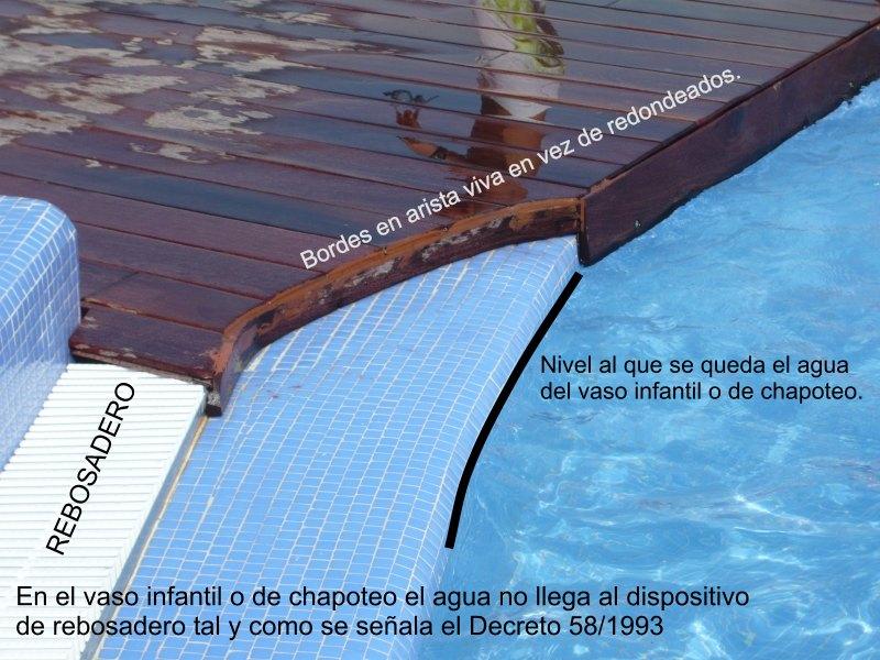 Detalle de las deficiencias en el vaso de chapoteo