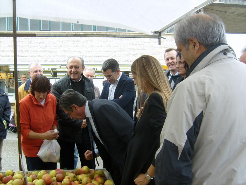 Visita de Revilla y Marcano al mercadillo de los jueves acompa?ados por miembros de las candidatura del PRC al Congreso y al Senado