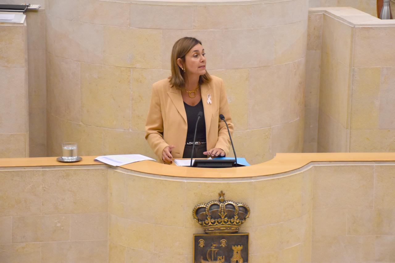 La candidata del PRC a la Presidencia de Cantabria, Paula Fernández Viaña, en el hemiciclo.