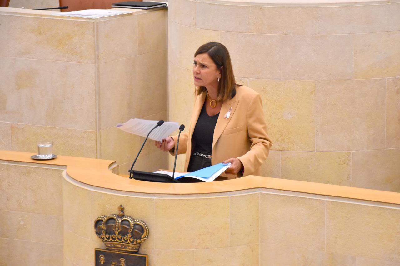 La candidata del PRC a la Presidencia de Cantabria, Paula Fernández Viaña, en su intervención en el Pleno.