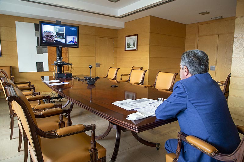 Revilla sigue, por videoconferencia, la Mesa de Diálogo Social. (Foto: Nacho Romero)